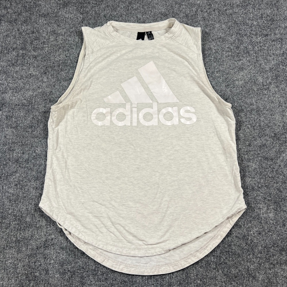 Adidas Sportswear Tank Top Womens S Heather Gray Graphic Spellout Logo Training